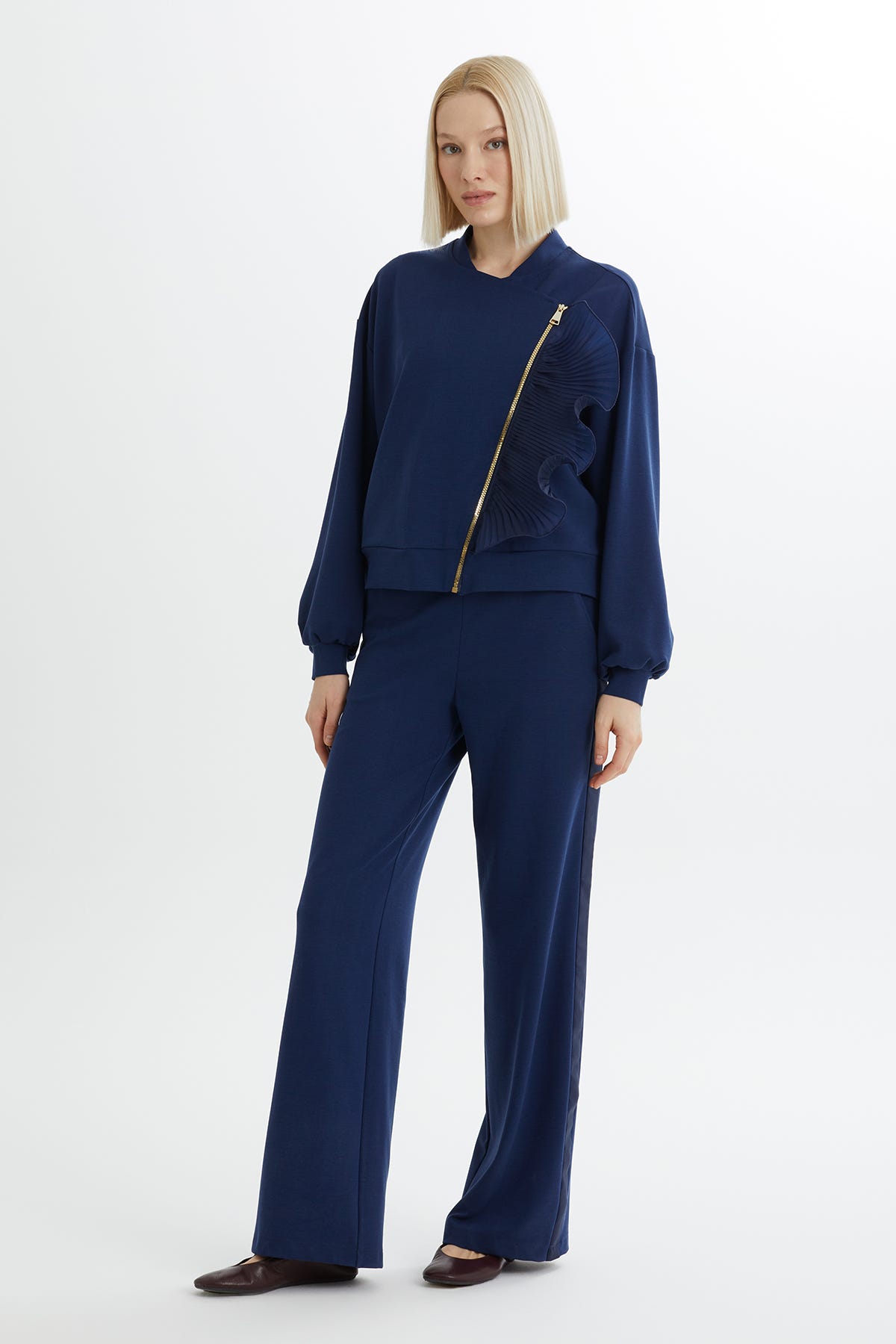 Fermuar Kapamalı Lacivert Eşofman Takımı