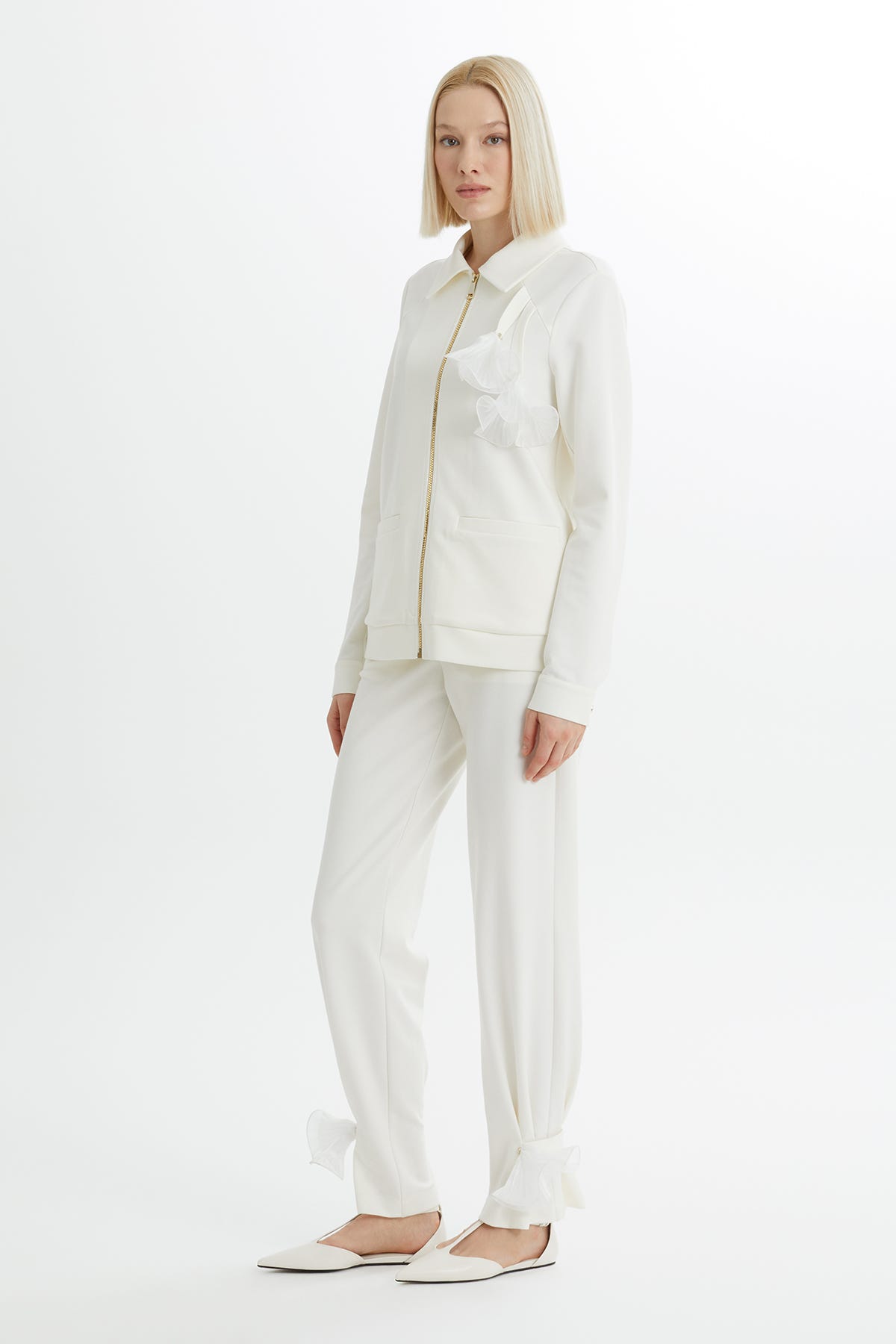 Ceket Ve Pantolonlu Ekru Eşofman Takımı