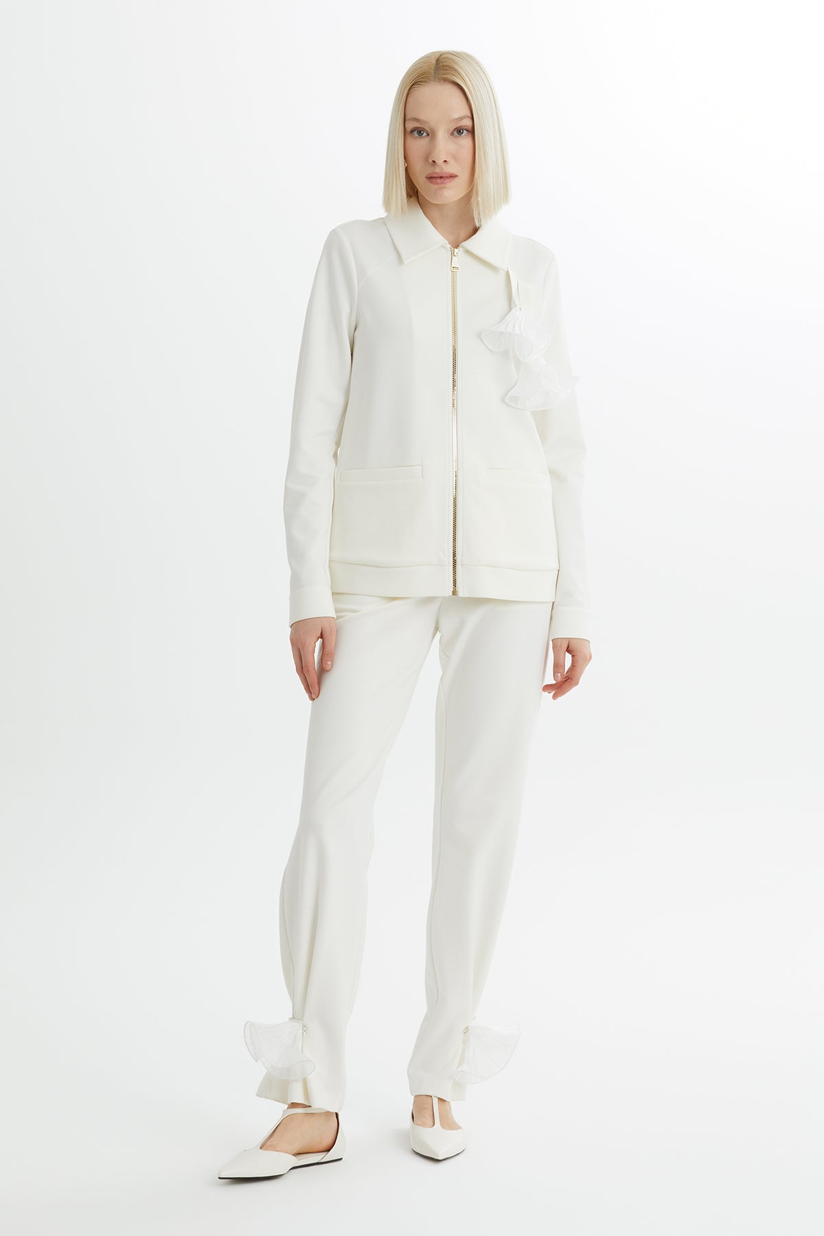 Ceket Ve Pantolonlu Ekru Eşofman Takımı