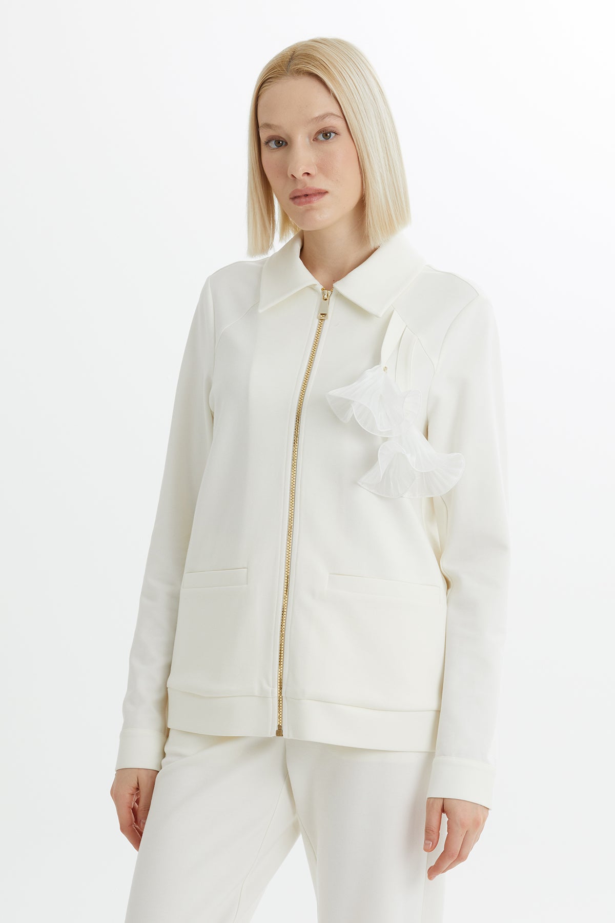 Ceket Ve Pantolonlu Ekru Eşofman Takımı