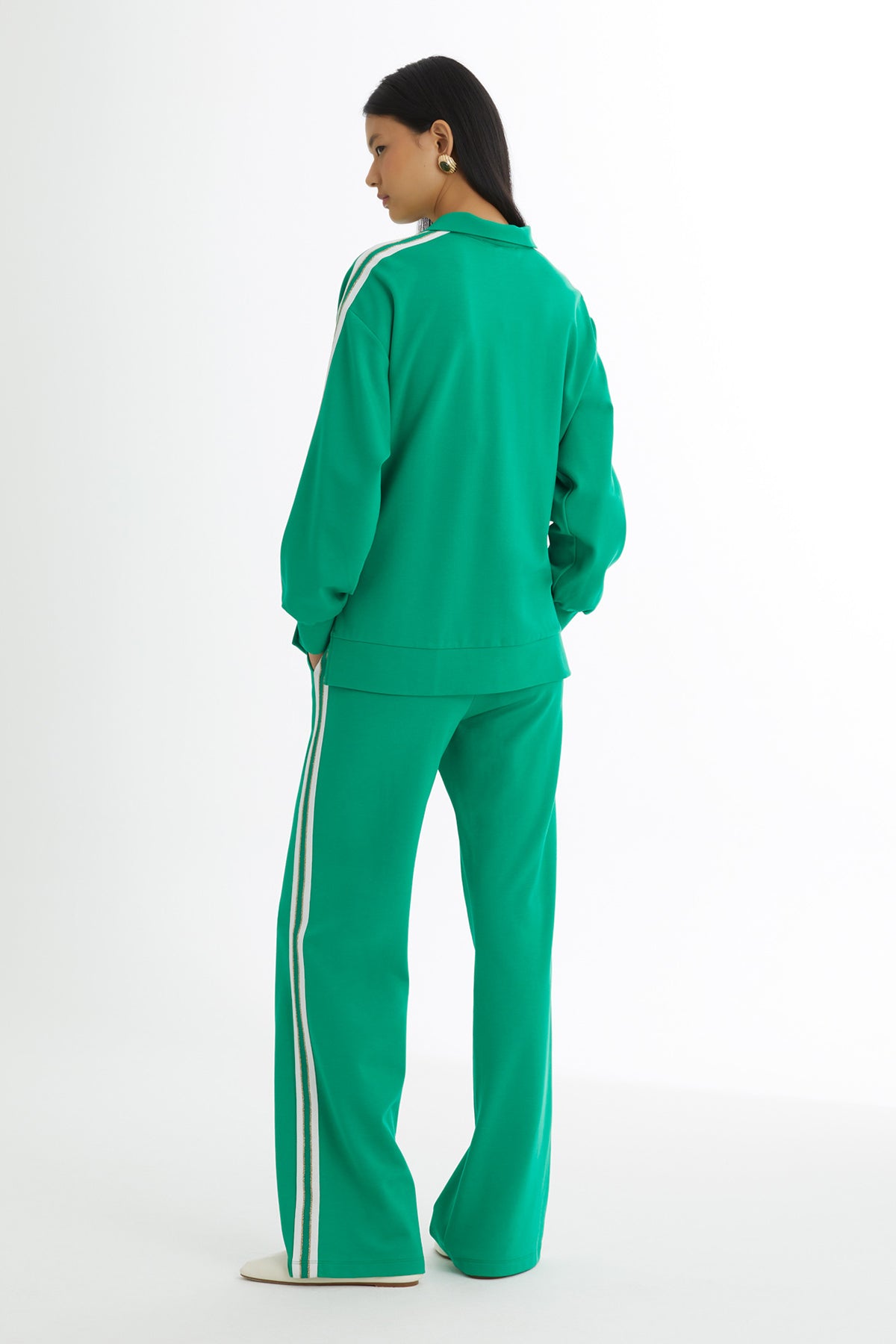 Triko Detaylı Üst Ve Pantolonlu Yeşil Eşofman Takımı