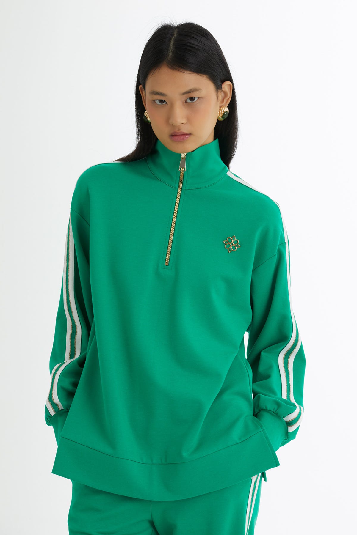 Triko Detaylı Üst Ve Pantolonlu Yeşil Eşofman Takımı