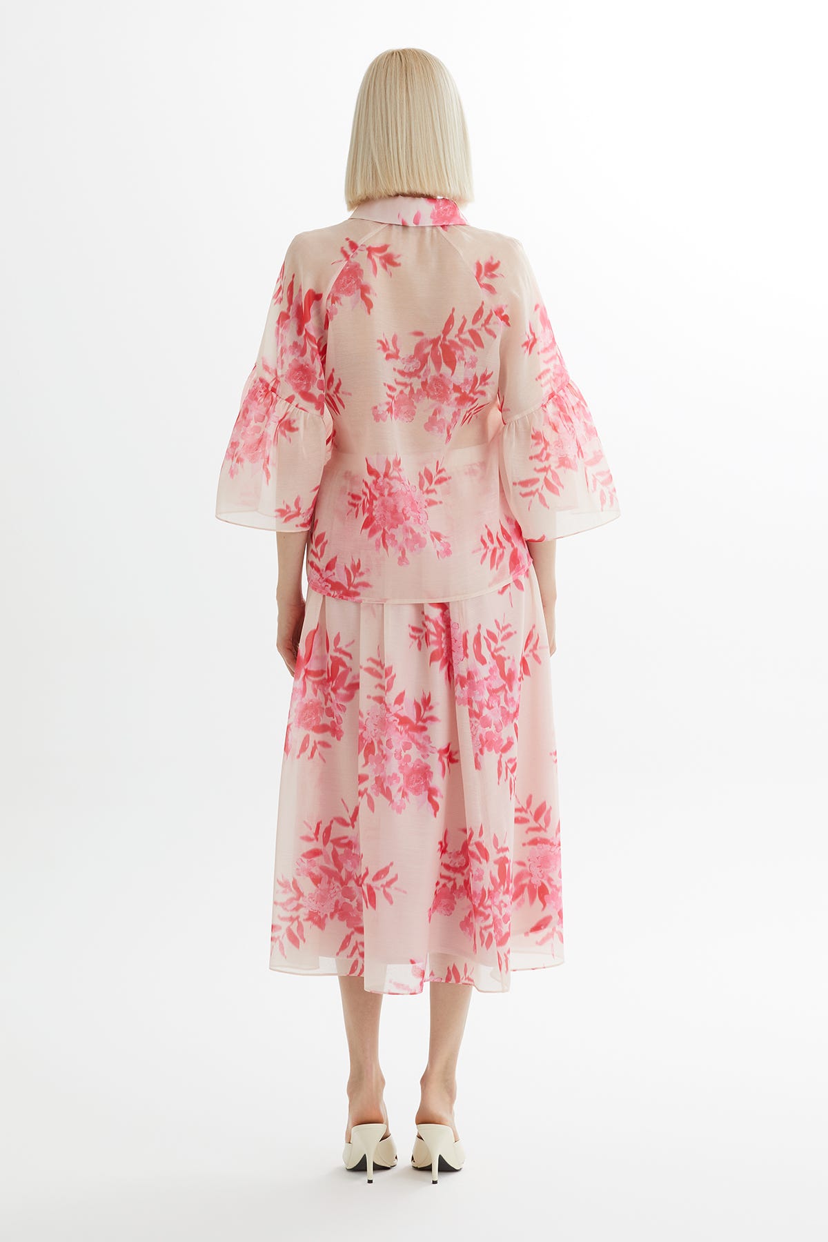 Desenli Gömlek Ve Etekli Pembe Takım