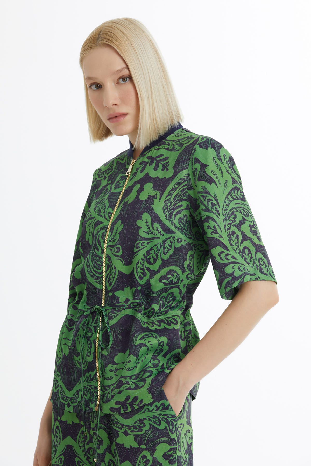 Desenli Ceket Ve Pantolonlu Yeşil Takım