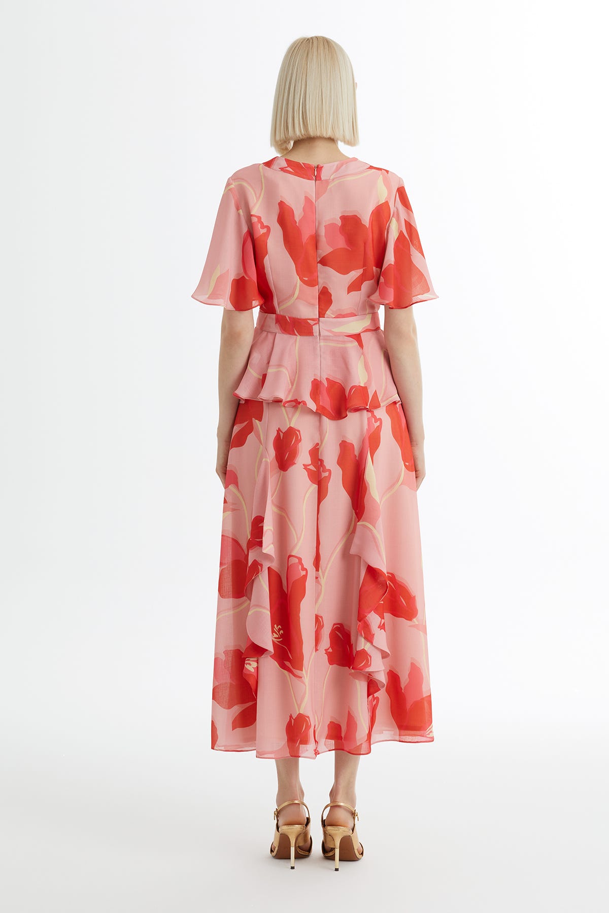 Desenli Bluz Ve Volanlı Etekli Pembe Takım