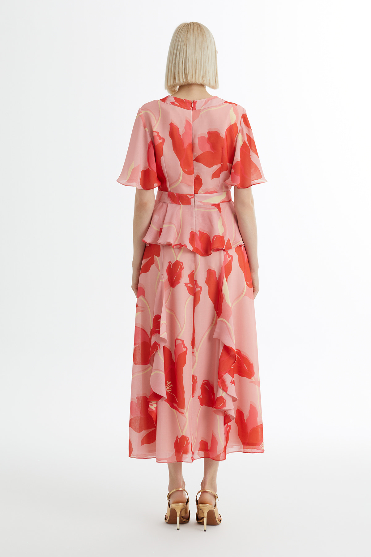 Desenli Bluz Ve Volanlı Etekli Pembe Takım