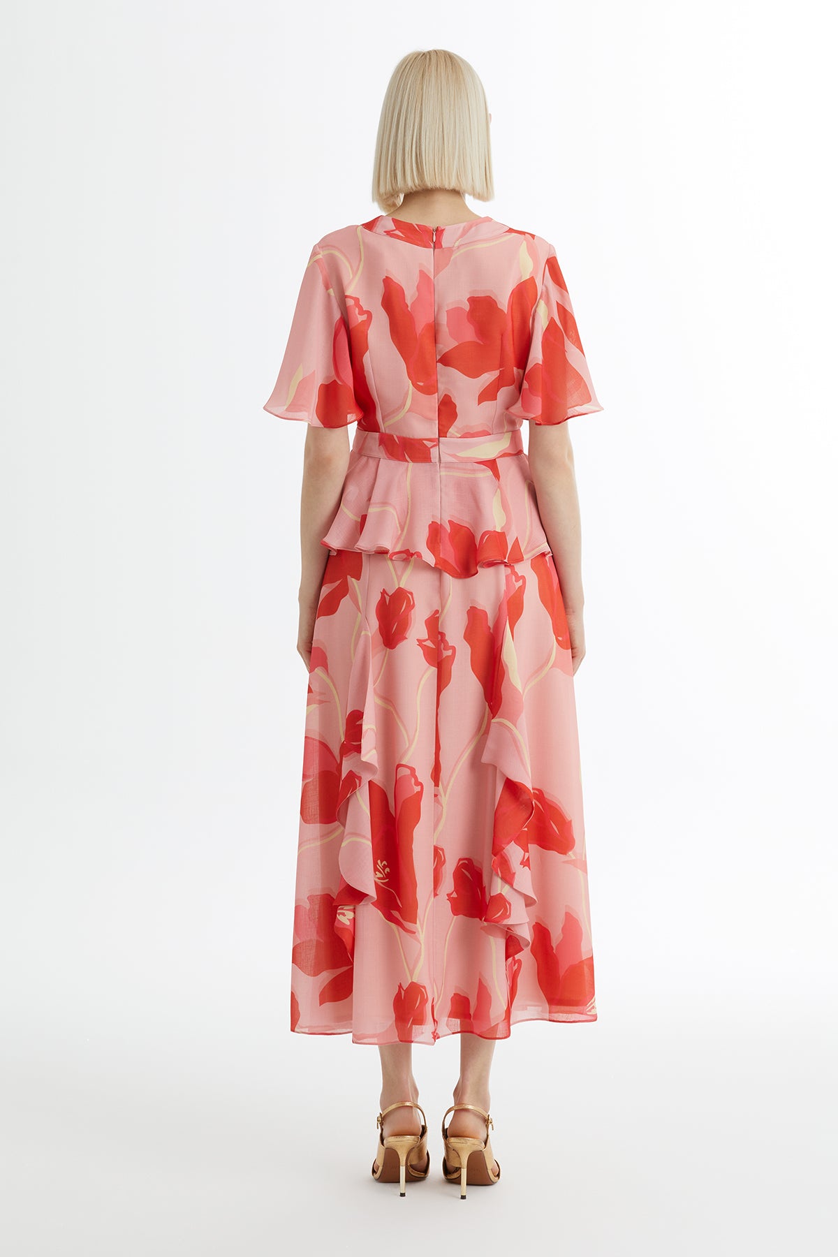 Desenli Bluz Ve Volanlı Etekli Pembe Takım