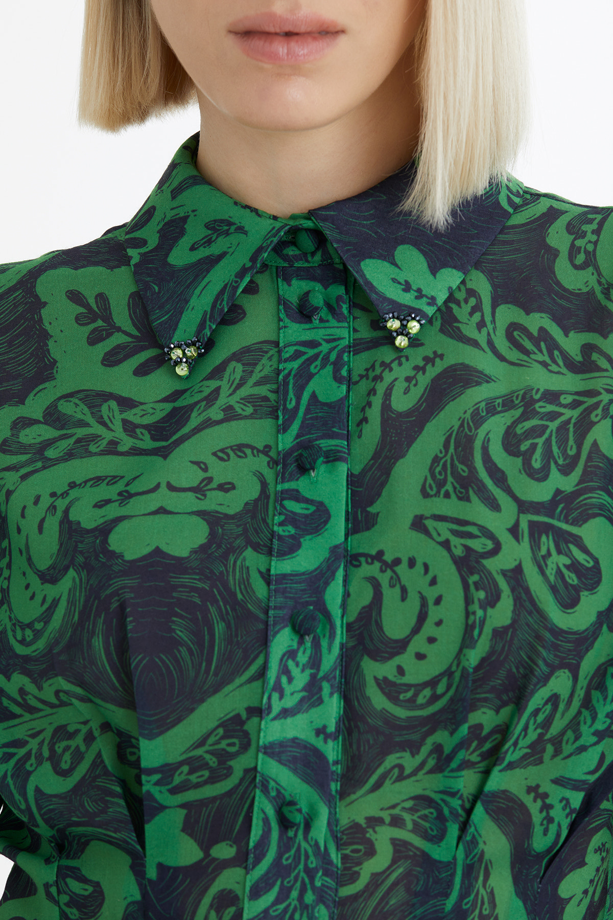 Desenli Gömlek Ve Etekli Yeşil Takım