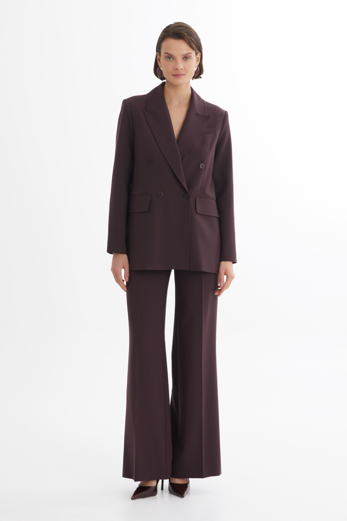 Kruvaze Kapama Ceket Ve Pantolonlu Kırmızı Takım