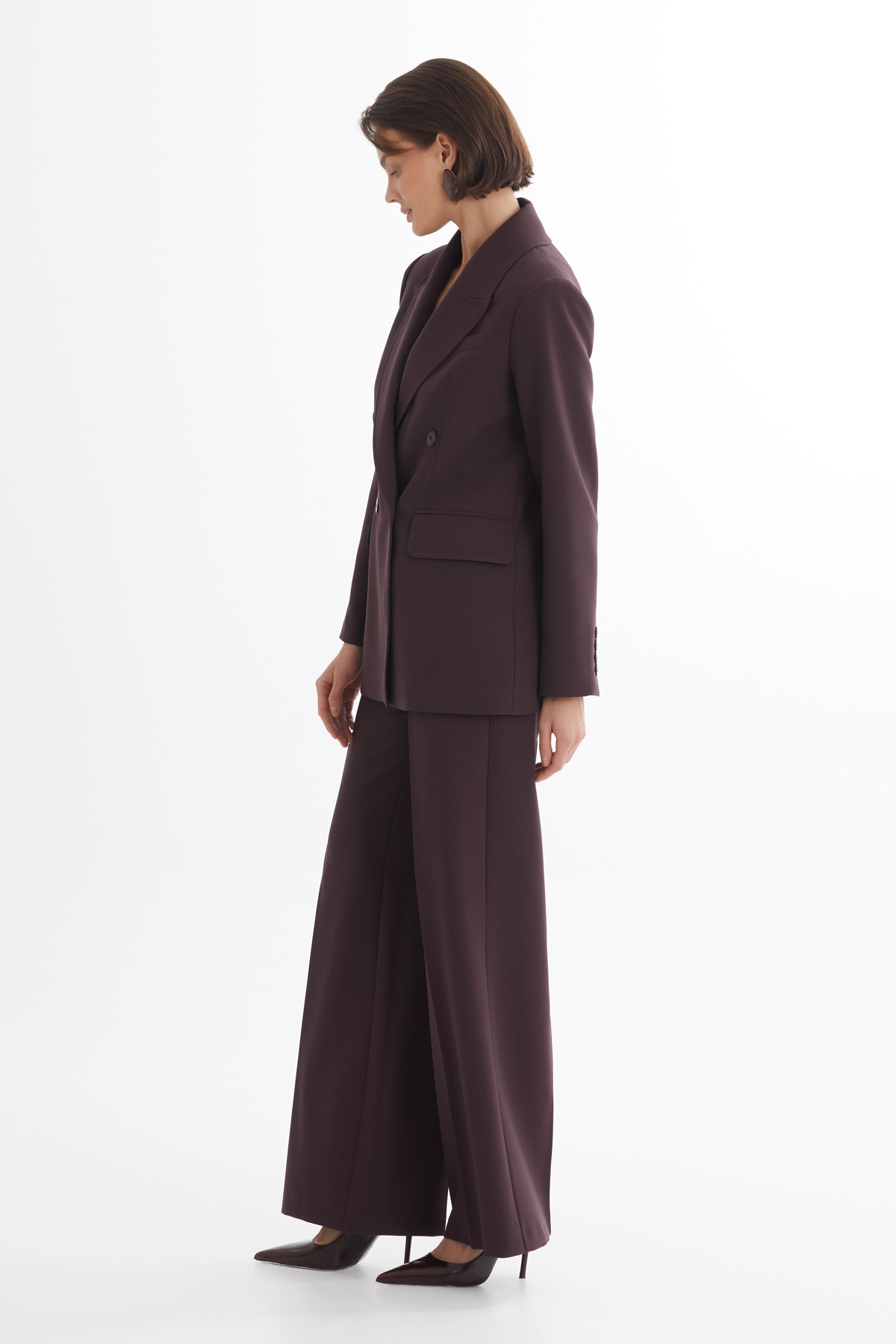 Kruvaze Kapama Ceket Ve Pantolonlu Kırmızı Takım