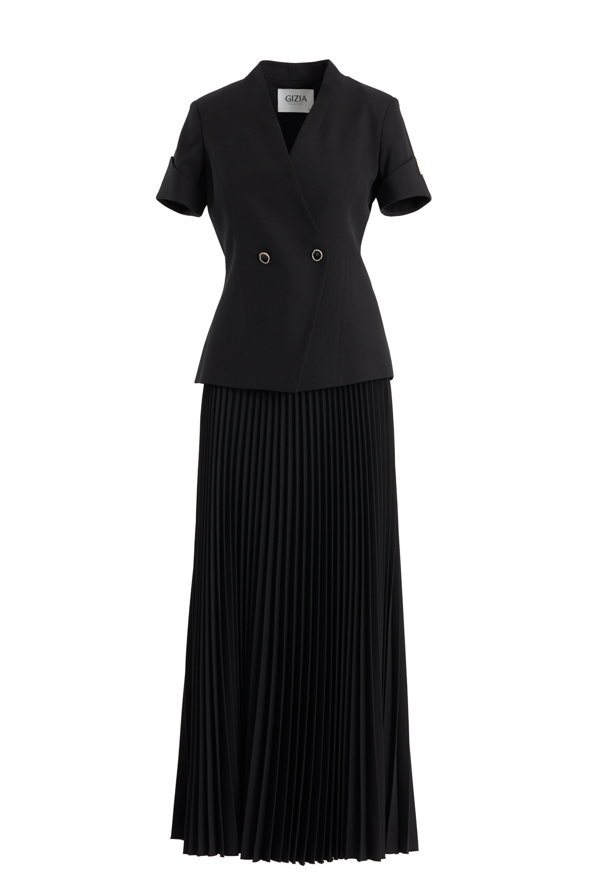 Kısa Kollu Ceket Ve Piliseli Etekli Siyah Takım