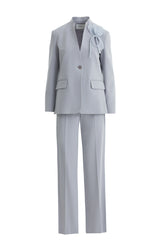 Çiçek Detaylı Gri Blazer Takım