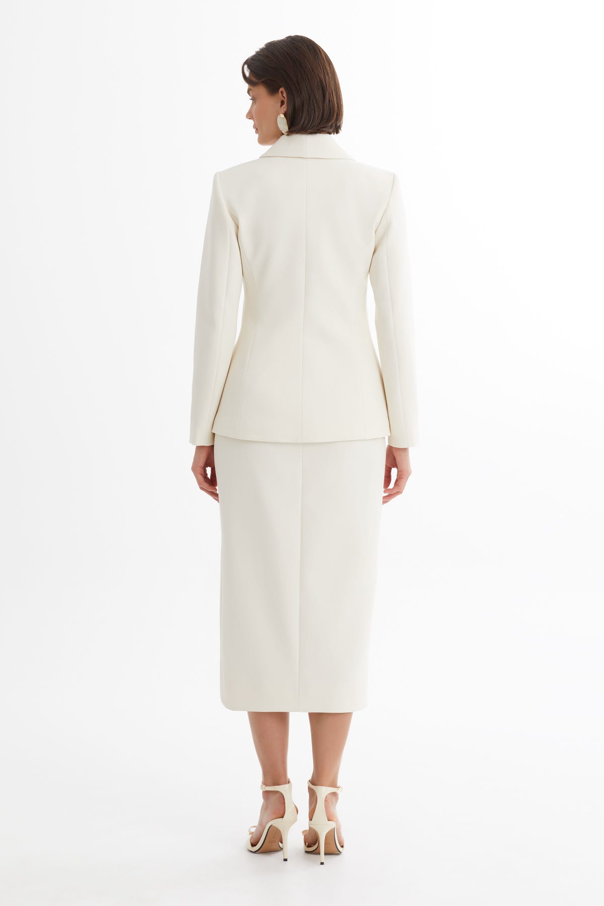 Kruvaze Ceket Ve Asimetrik Etek Ekru Takım