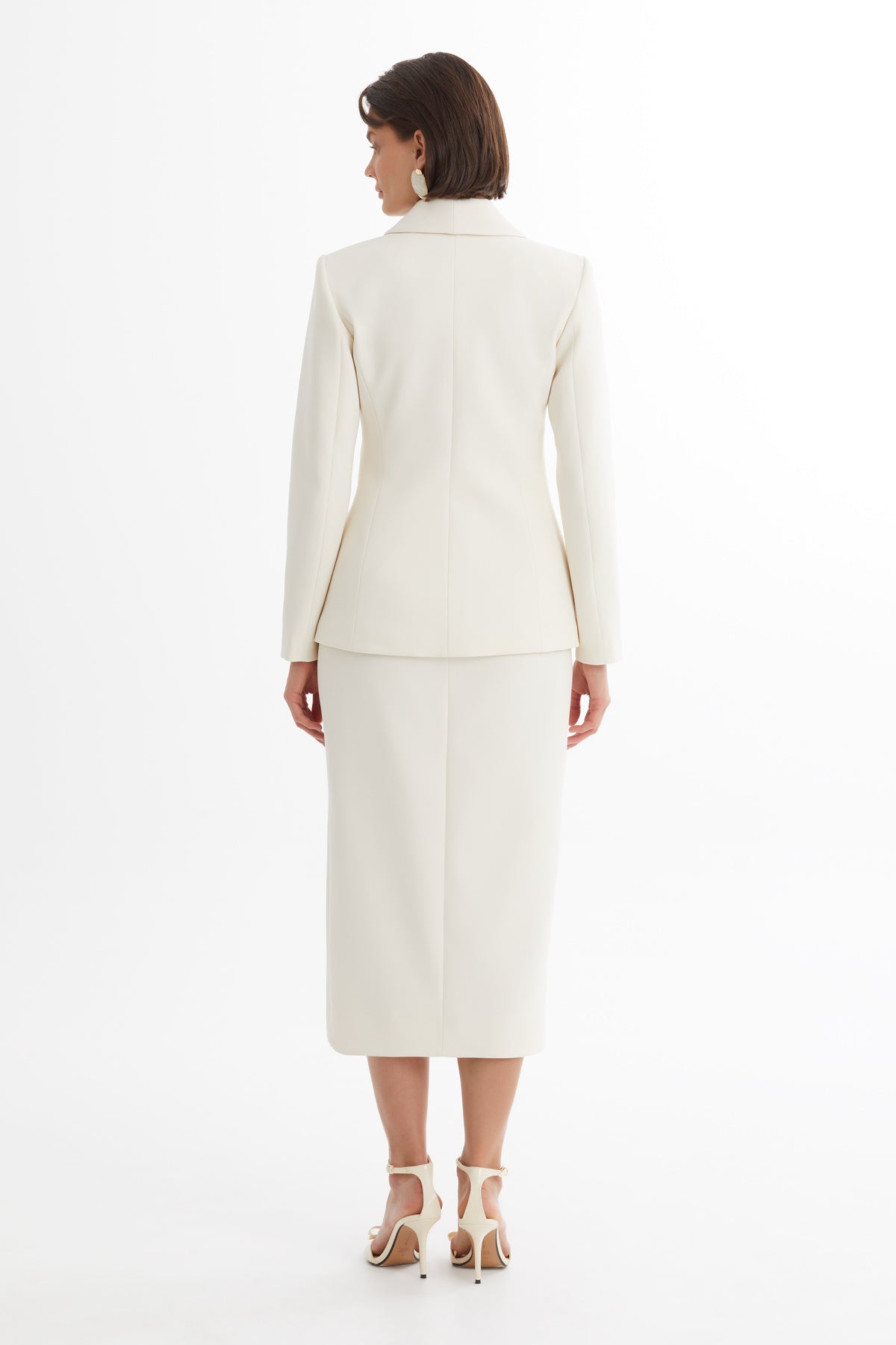 Kruvaze Ceket Ve Asimetrik Etek Ekru Takım