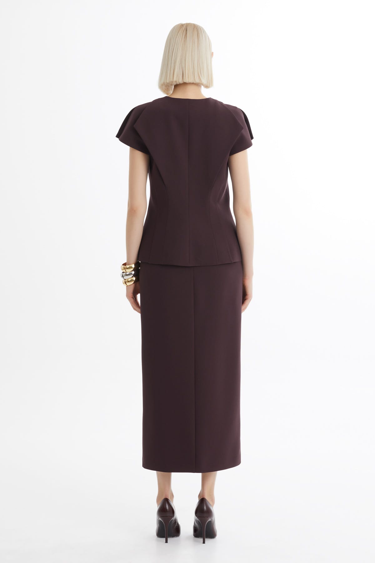 Kırmızı Kısa Kollu Ceket  Ve Midi Yırtmaçlı Etek Takım