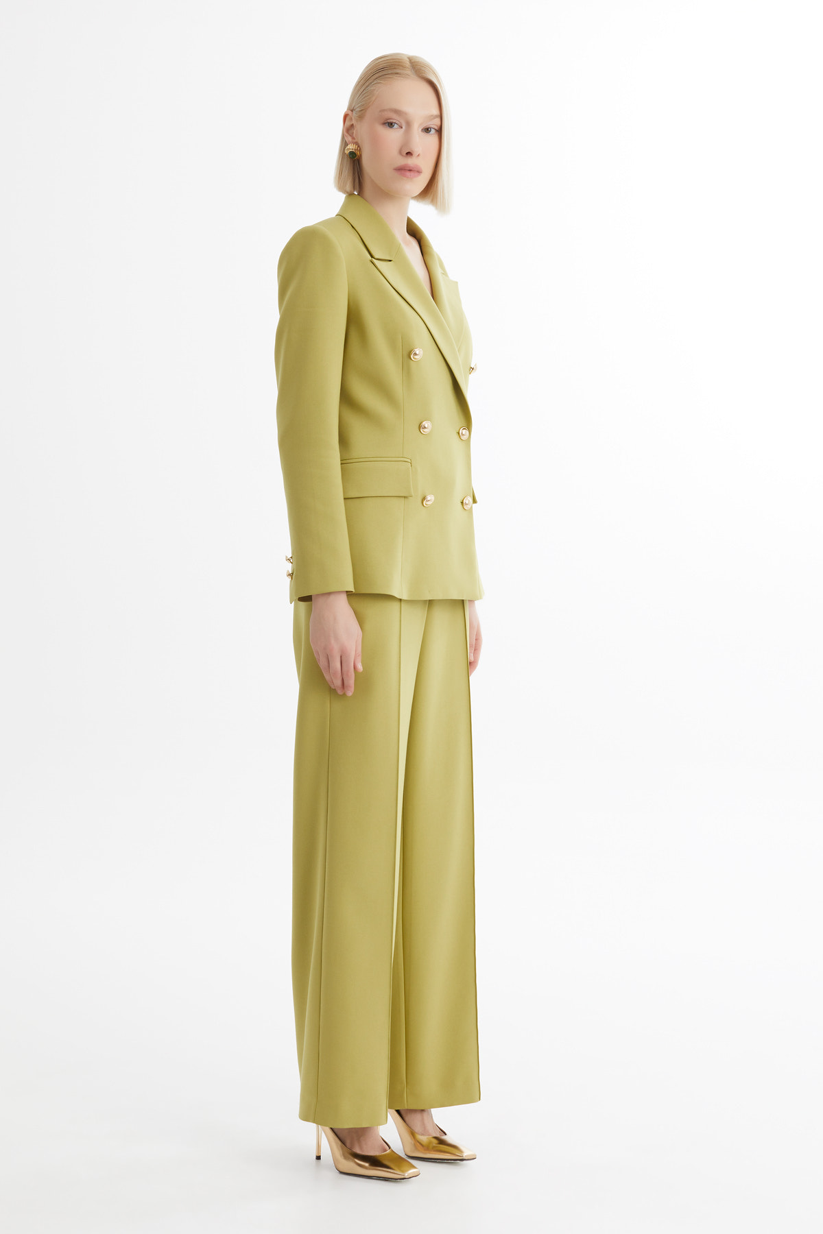 Zincir Detaylı Ceket Ve Pantolonlu Yeşil Takım