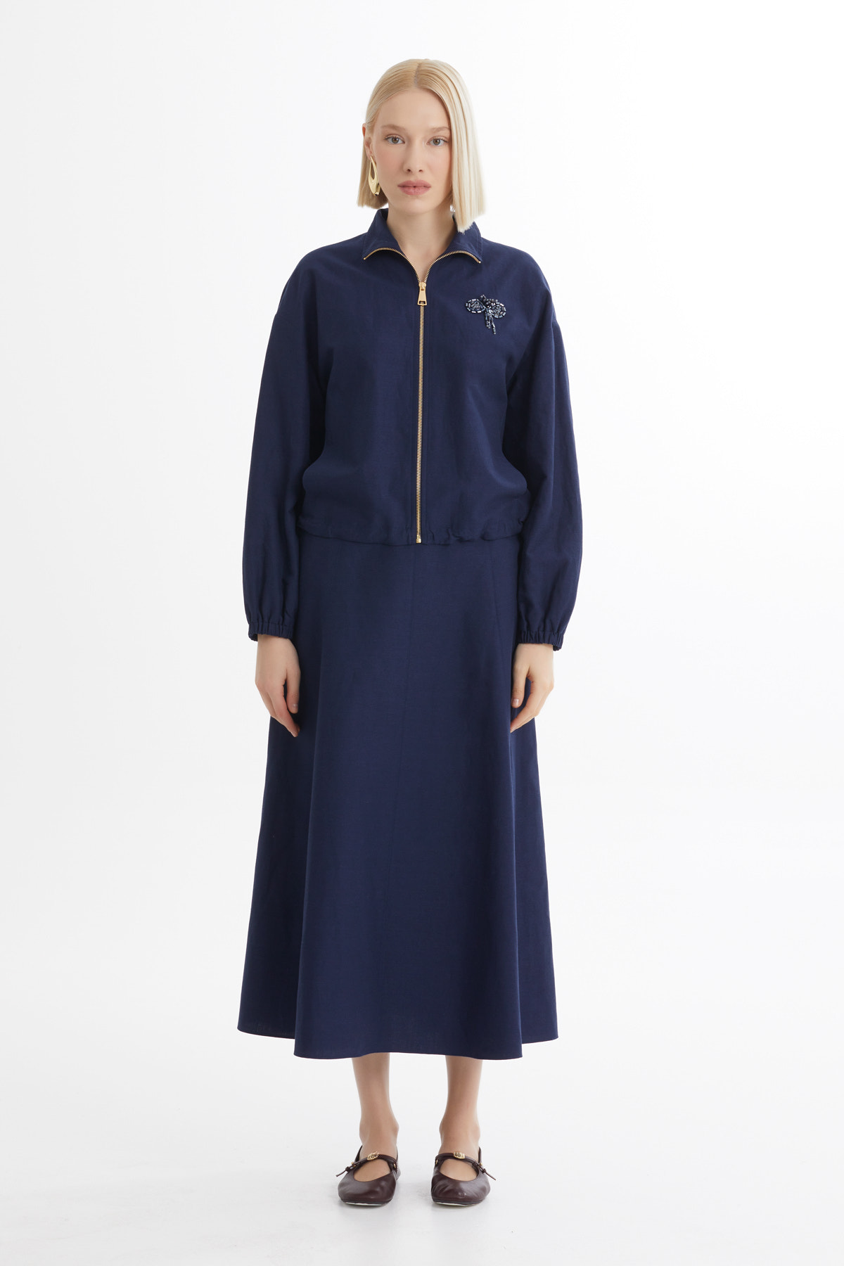 Ceket Ve Volanlı Etekli Lacivert Takım