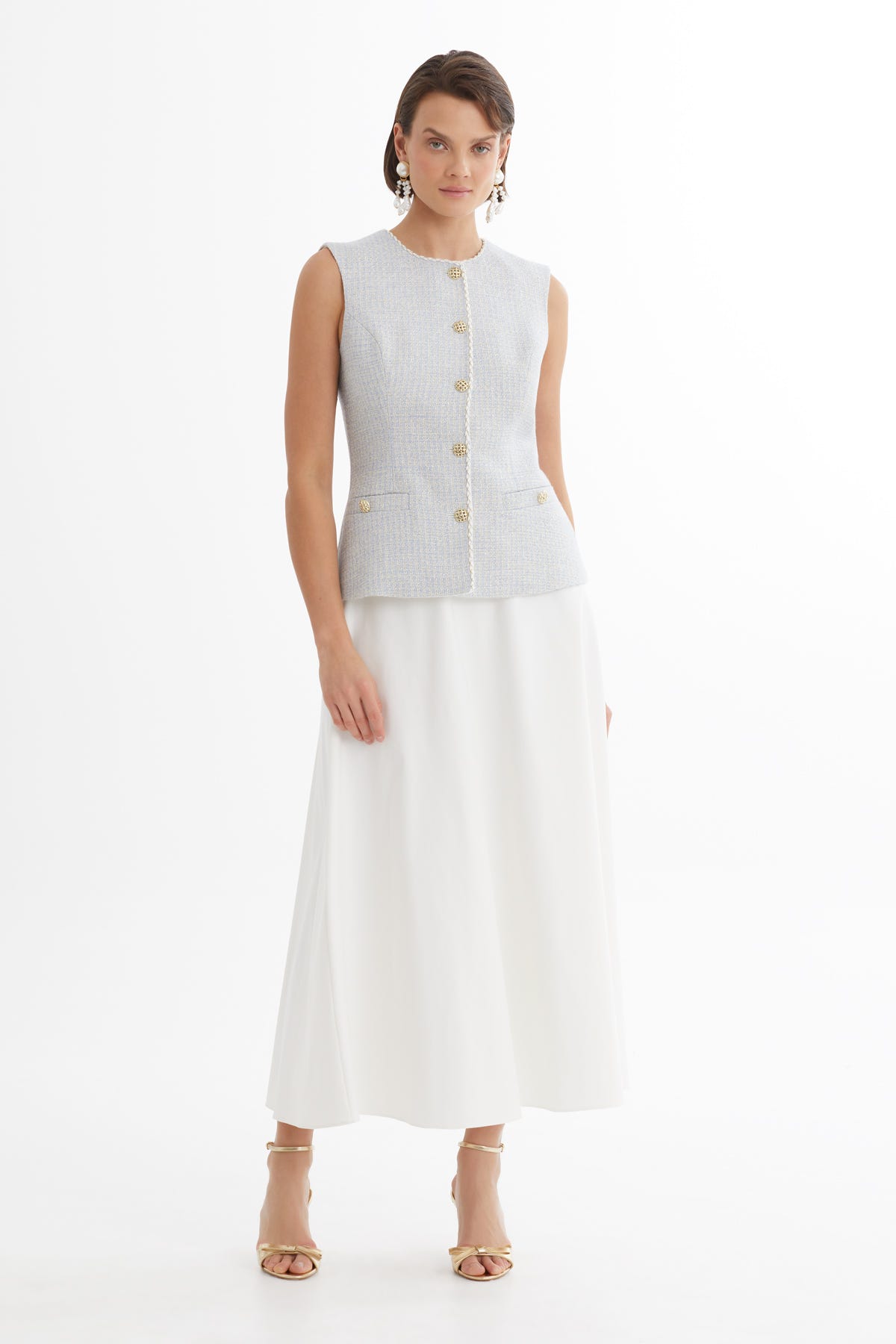 Biye Detaylı Yelek Ve Etekli Mavi Takım