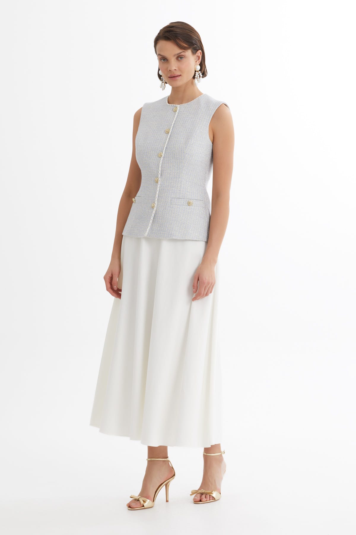 Biye Detaylı Yelek Ve Etekli Mavi Takım