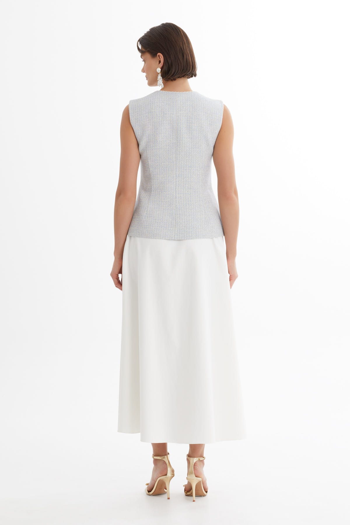 Biye Detaylı Yelek Ve Etekli Mavi Takım