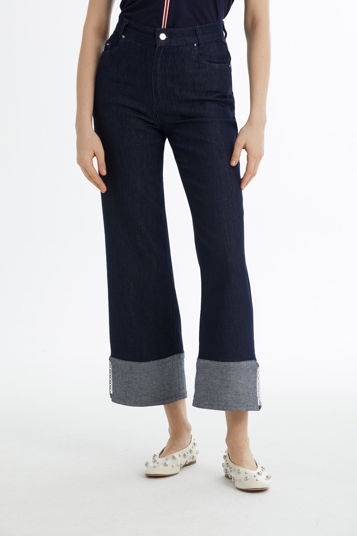 İşleme Detaylı Lacivert Jean Pantolon