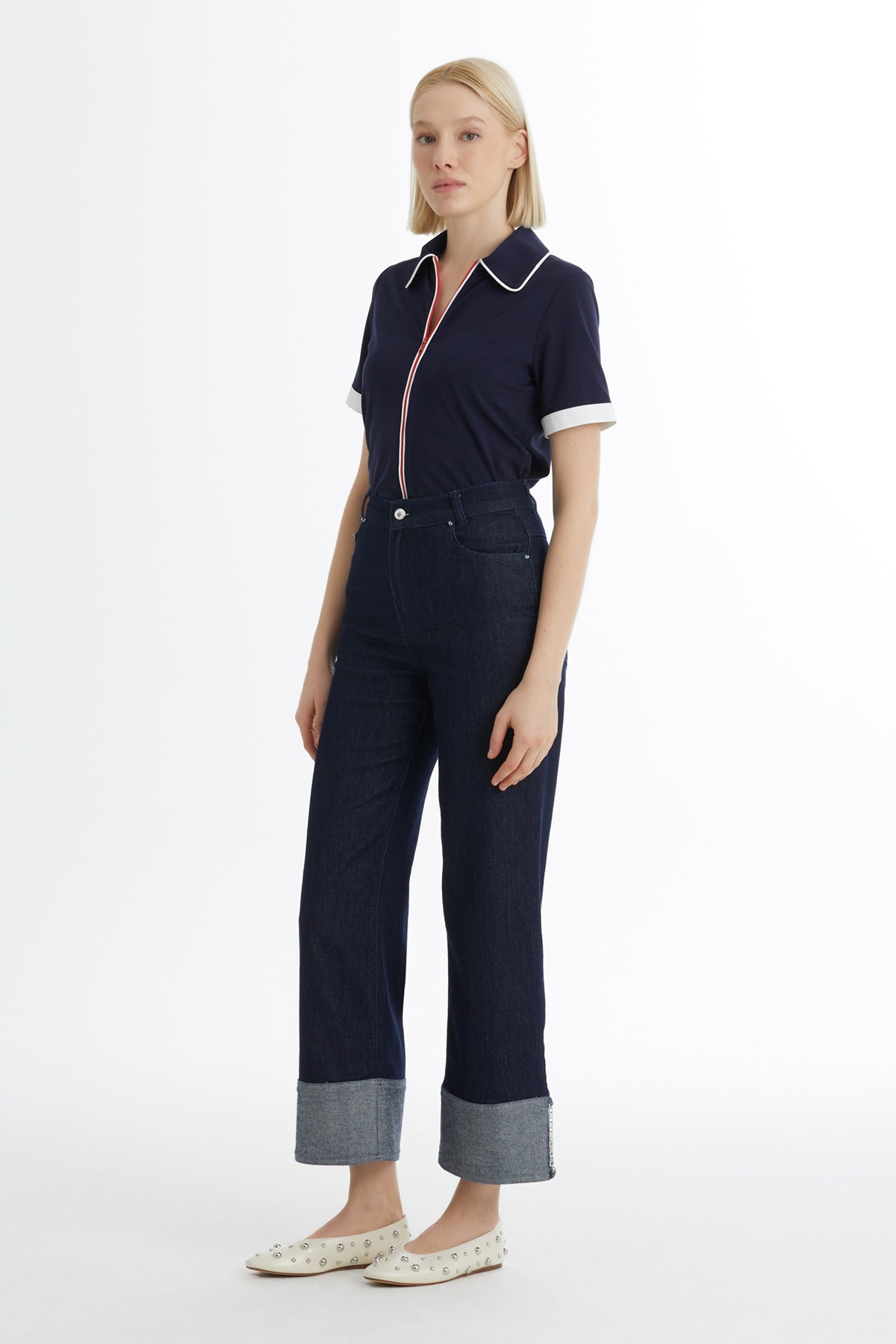 İşleme Detaylı Lacivert Jean Pantolon