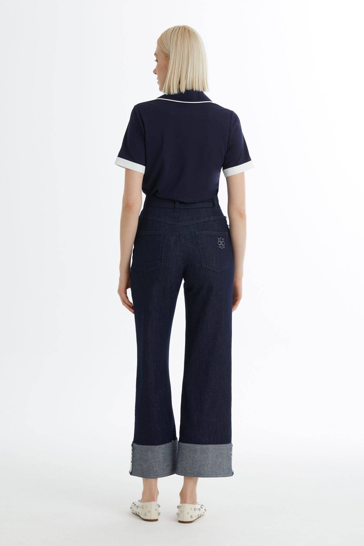 İşleme Detaylı Lacivert Jean Pantolon