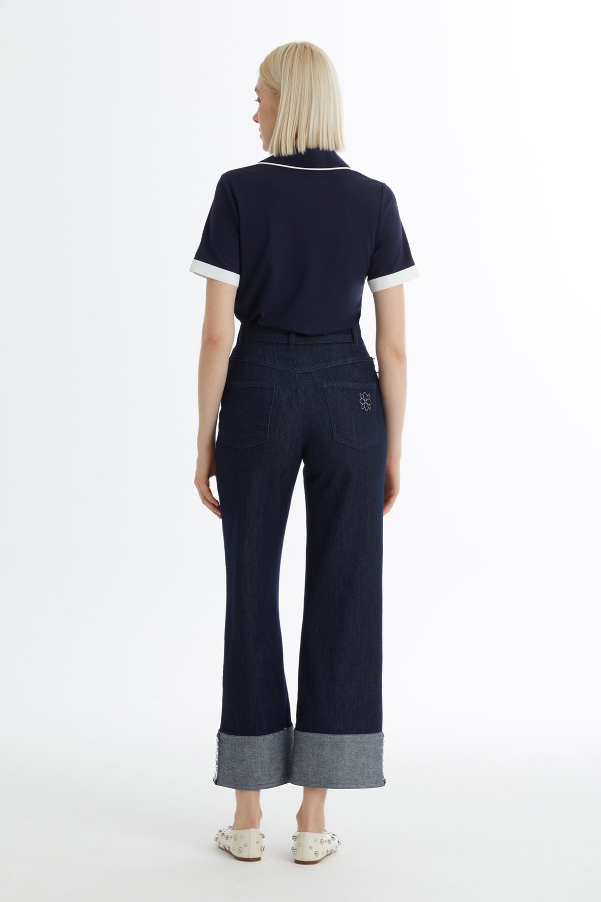 İşleme Detaylı Lacivert Jean Pantolon