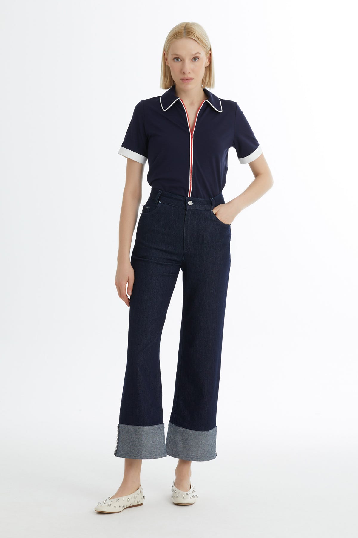 İşleme Detaylı Lacivert Jean Pantolon