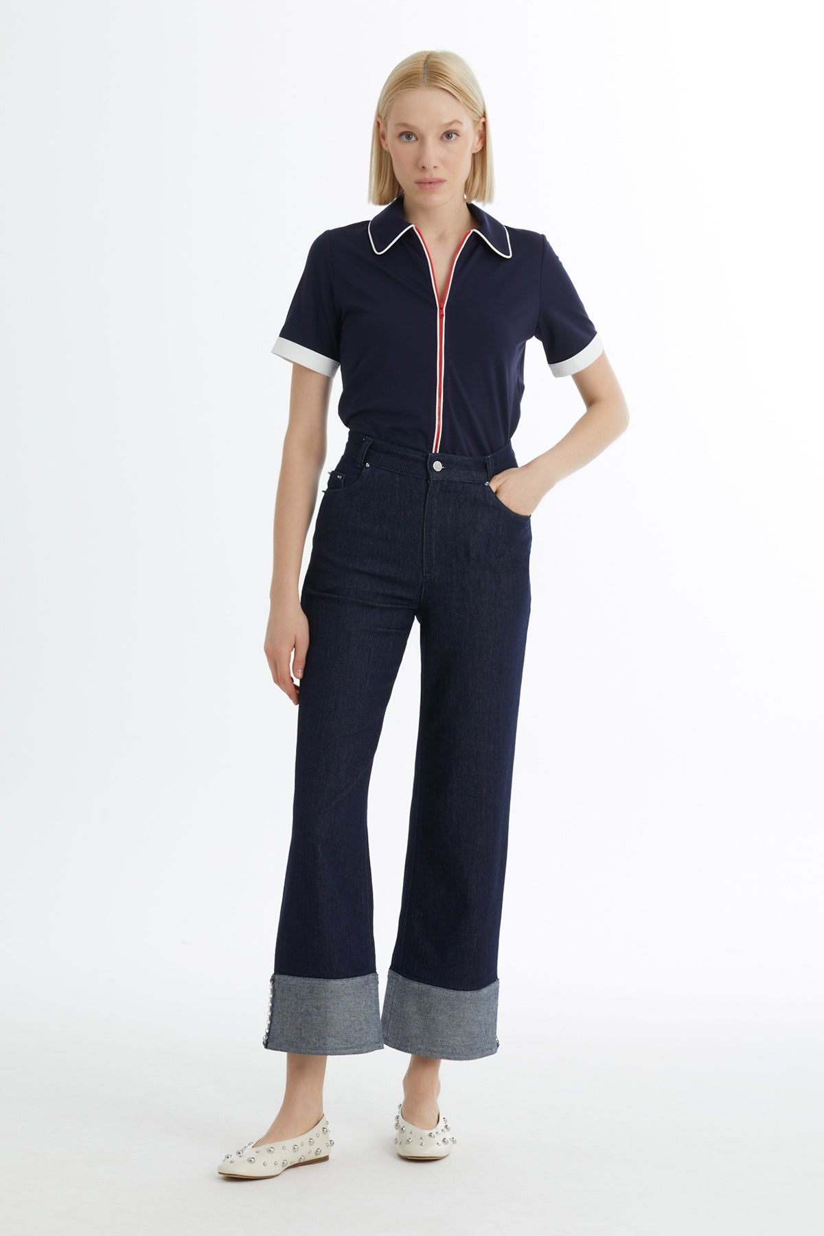 İşleme Detaylı Lacivert Jean Pantolon