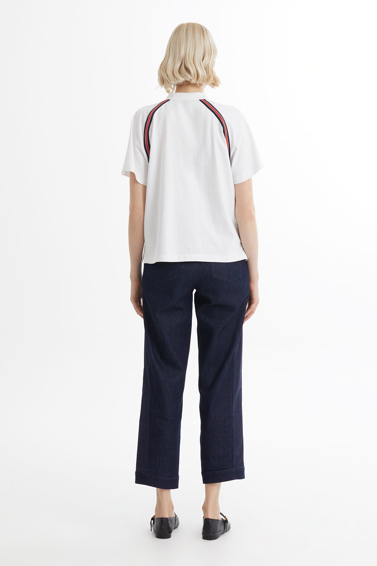 Trikolu Nakış Ve İşlemeli Fermuarlı Beyaz T-Shirt