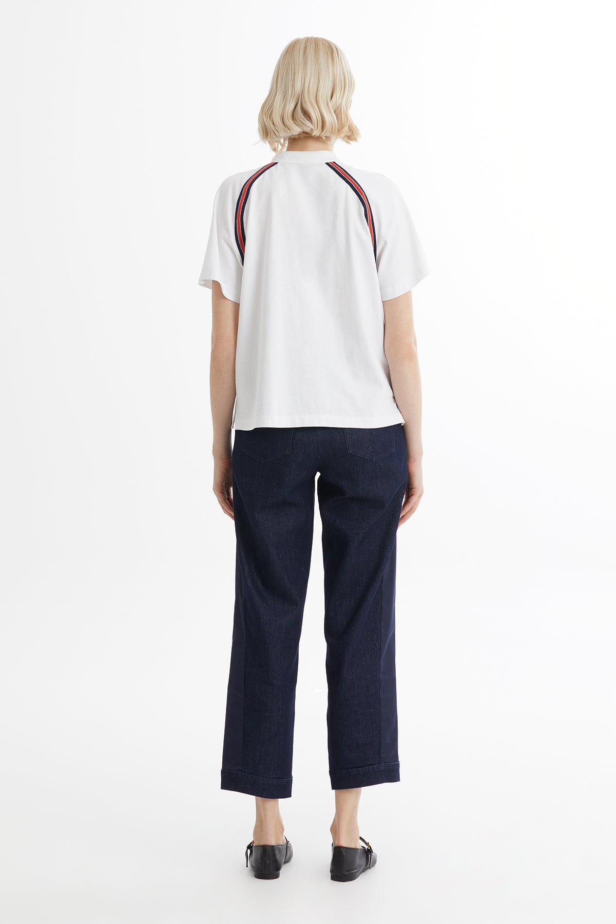 Trikolu Nakış Ve İşlemeli Fermuarlı Beyaz T-Shirt