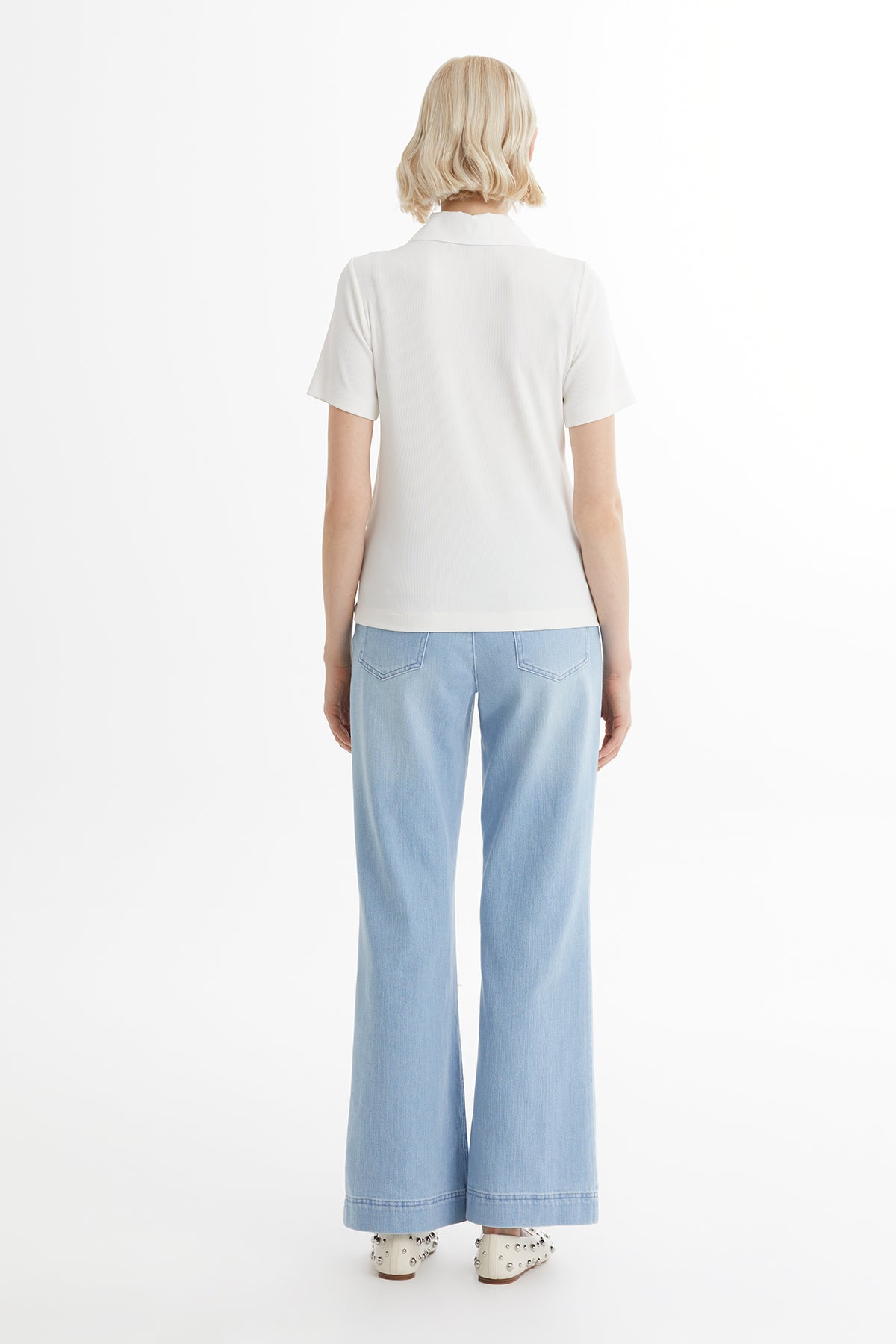 Fermuarlı Kısa Kollu Ekru Bluz