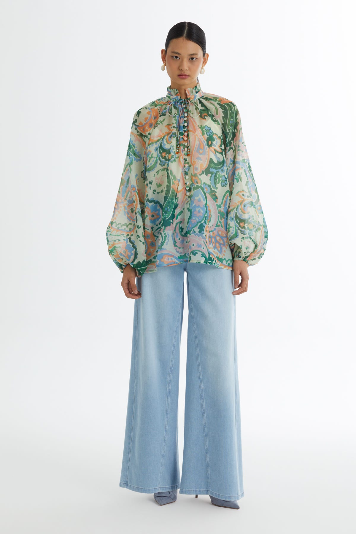 Fırfır Yakalı Desenli  Bluz