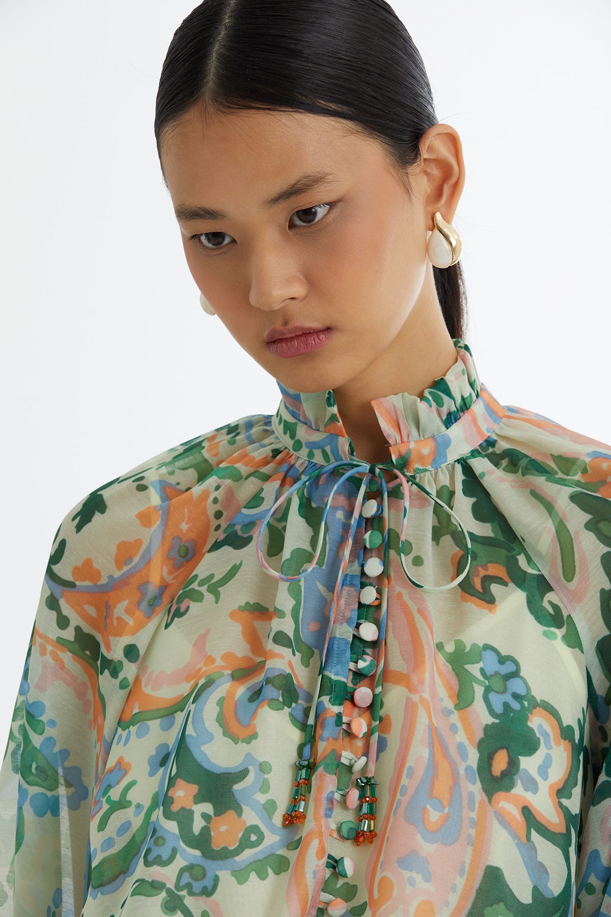 Fırfır Yakalı Desenli  Bluz