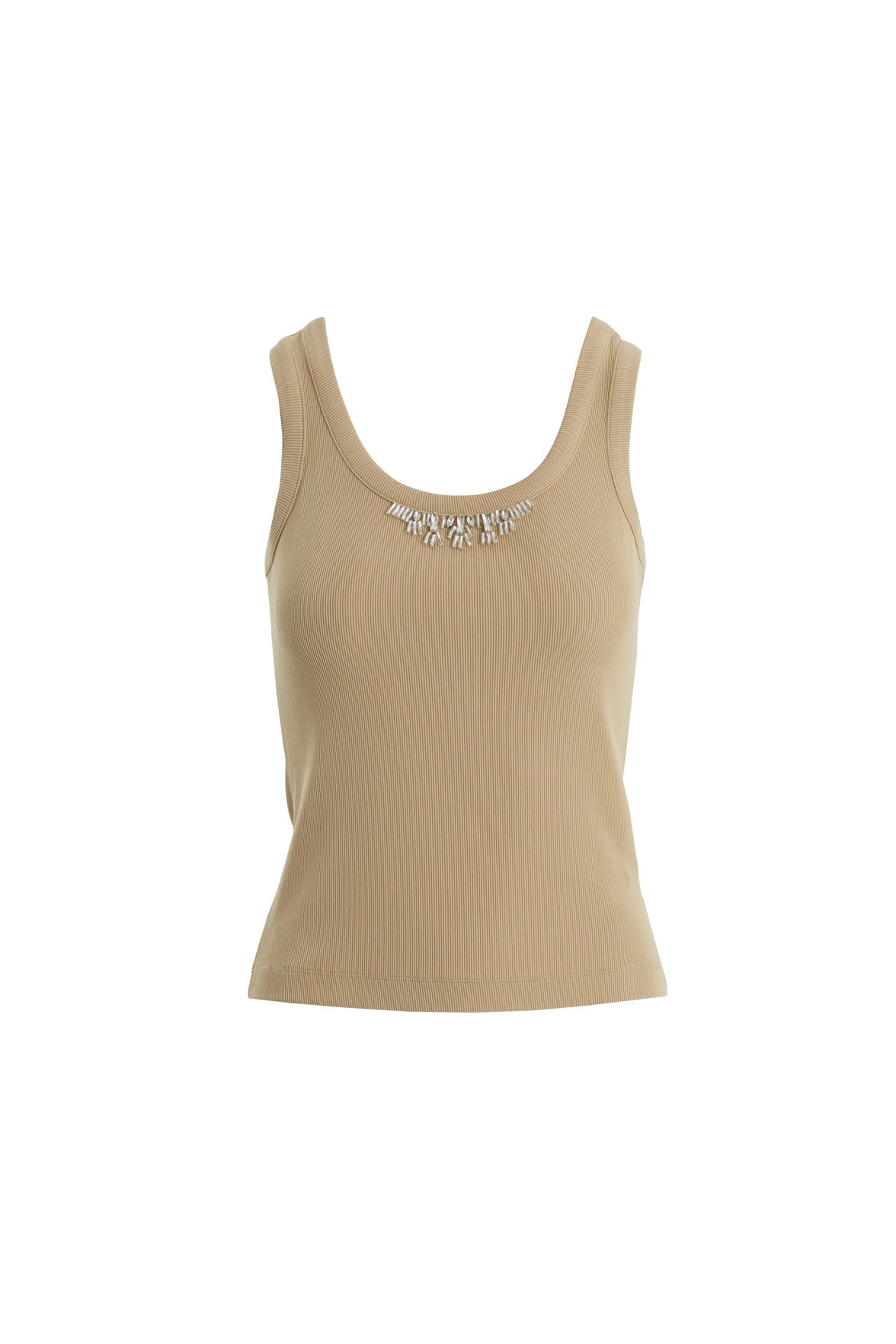 Askılı İşlemeli Bej Atlet