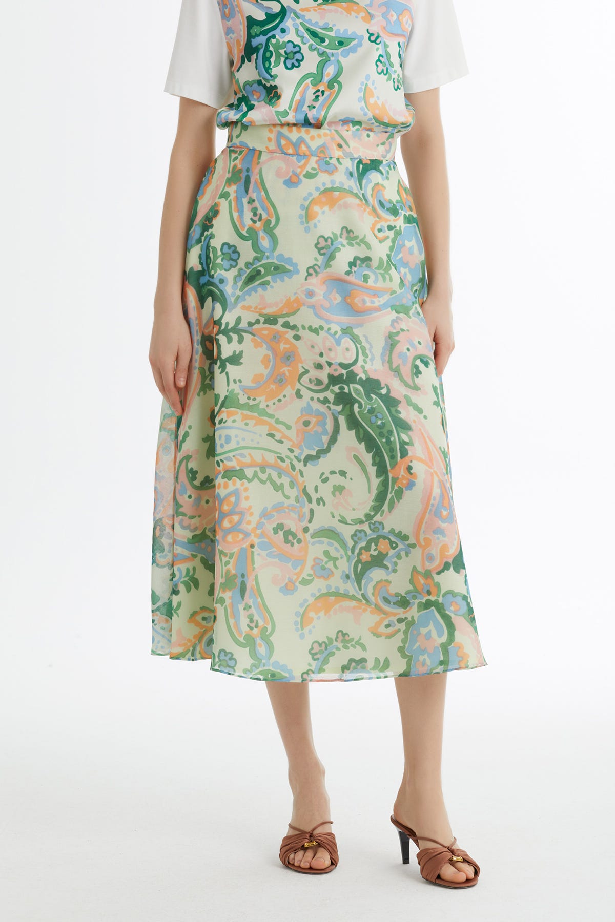 Volanlı Desenli Midi Etek