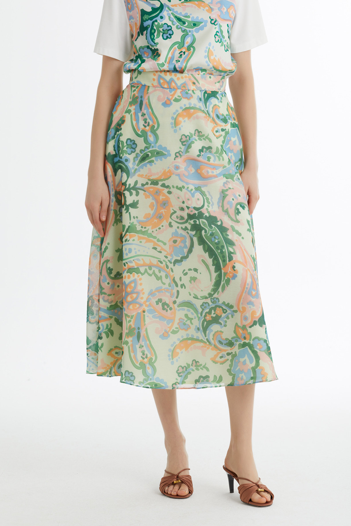 Volanlı Desenli Midi Etek