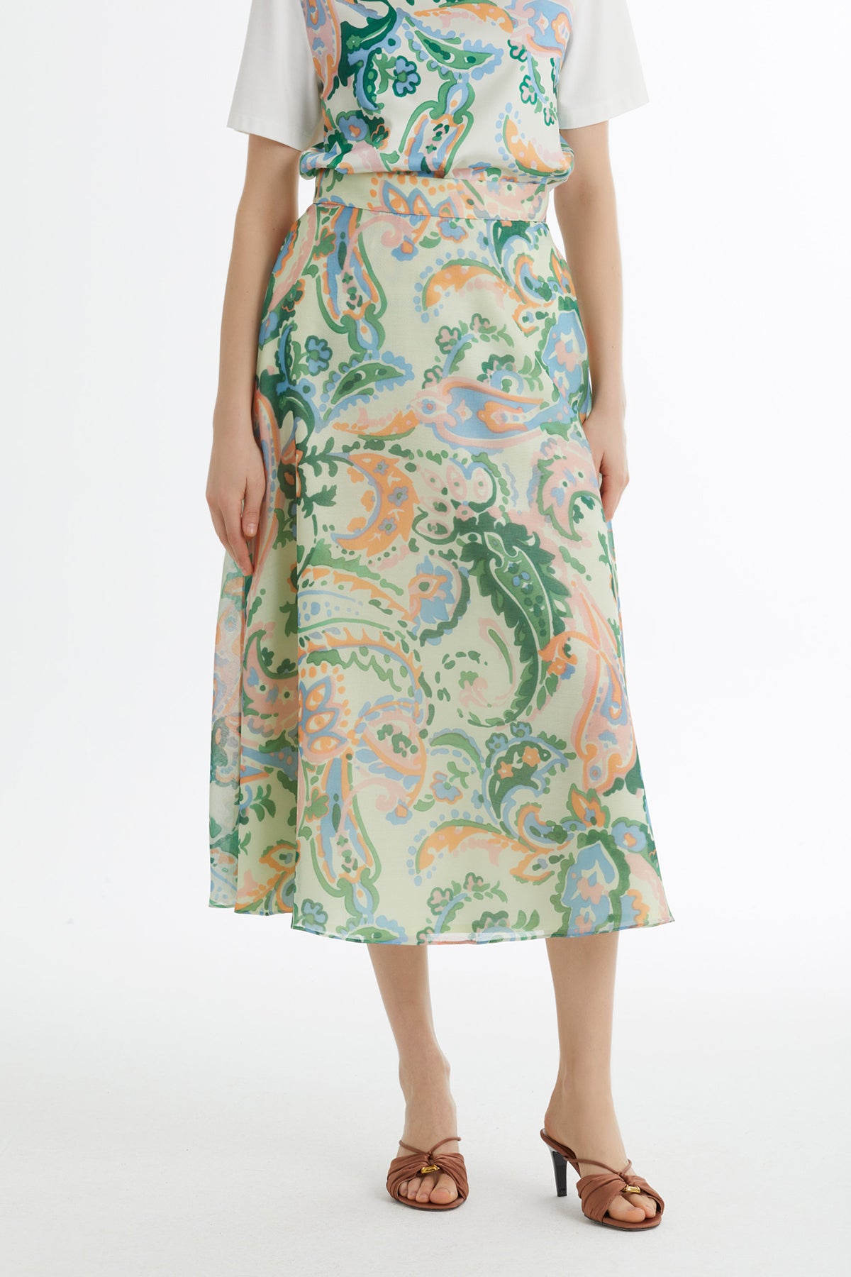 Volanlı Desenli Midi Etek