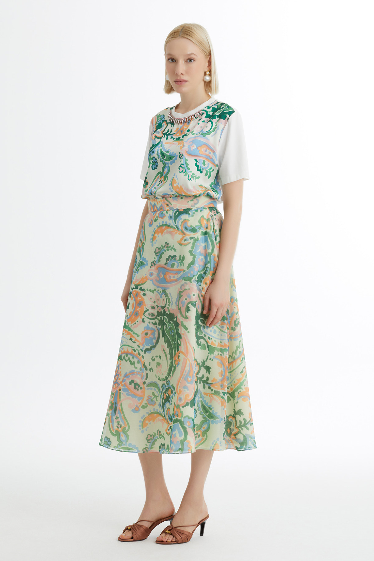 Volanlı Desenli Midi Etek