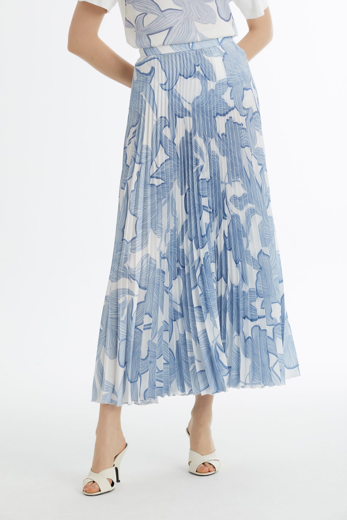 Pliseli Desenli Mavi Etek