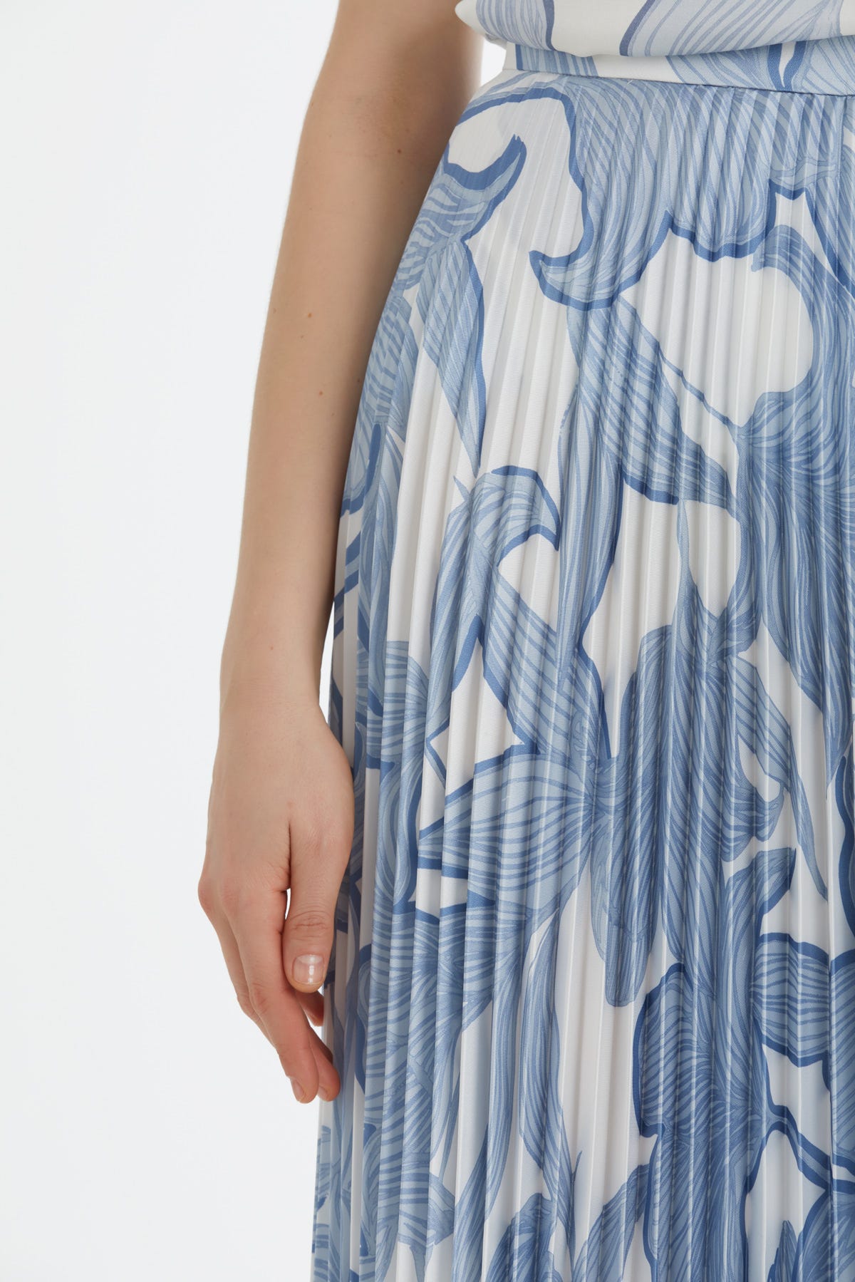 Pliseli Desenli Mavi Etek