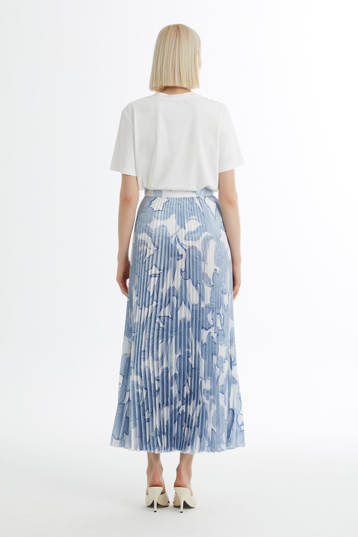 Pliseli Desenli Mavi Etek