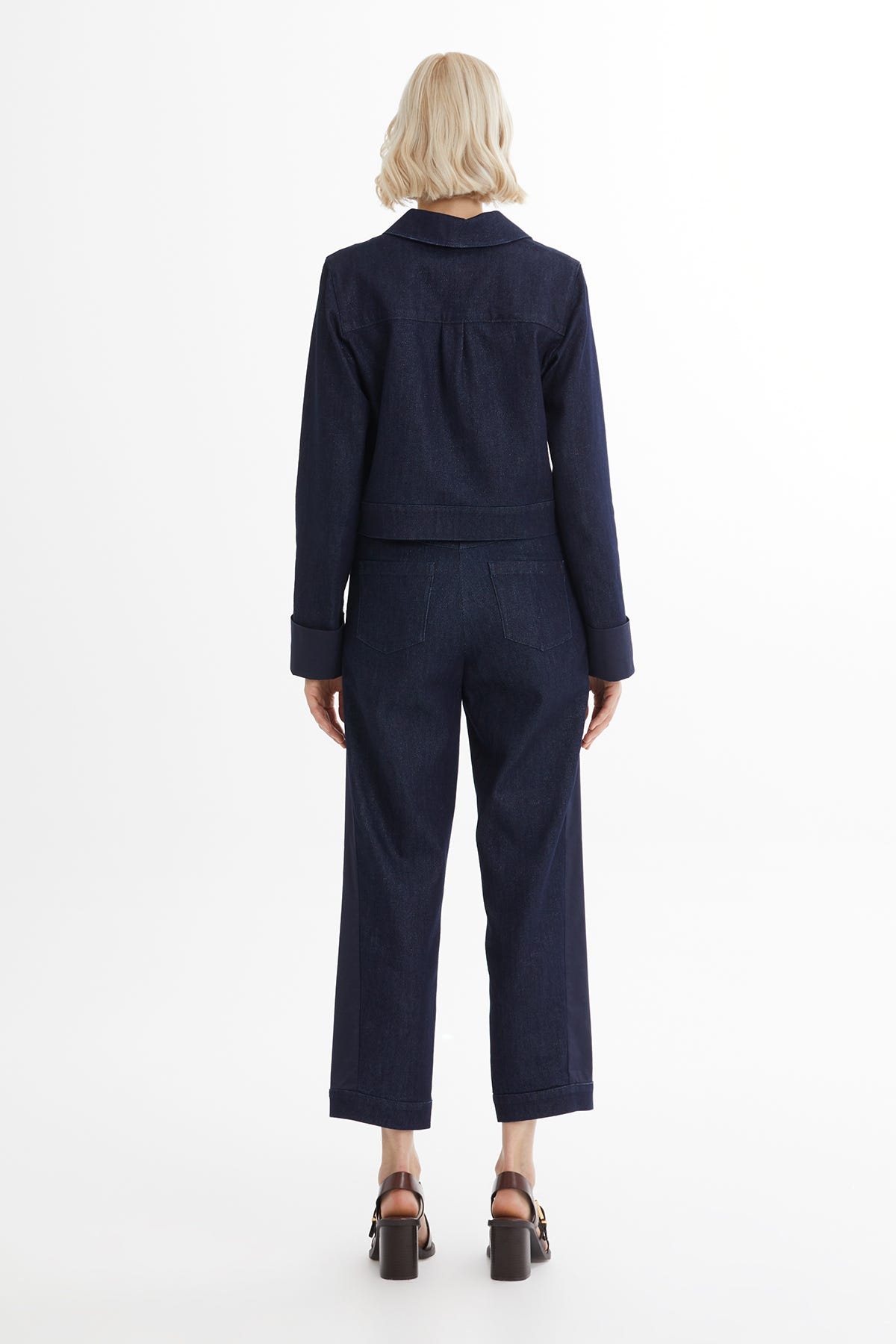 İşleme Detaylı Lacivert Jean Ceket