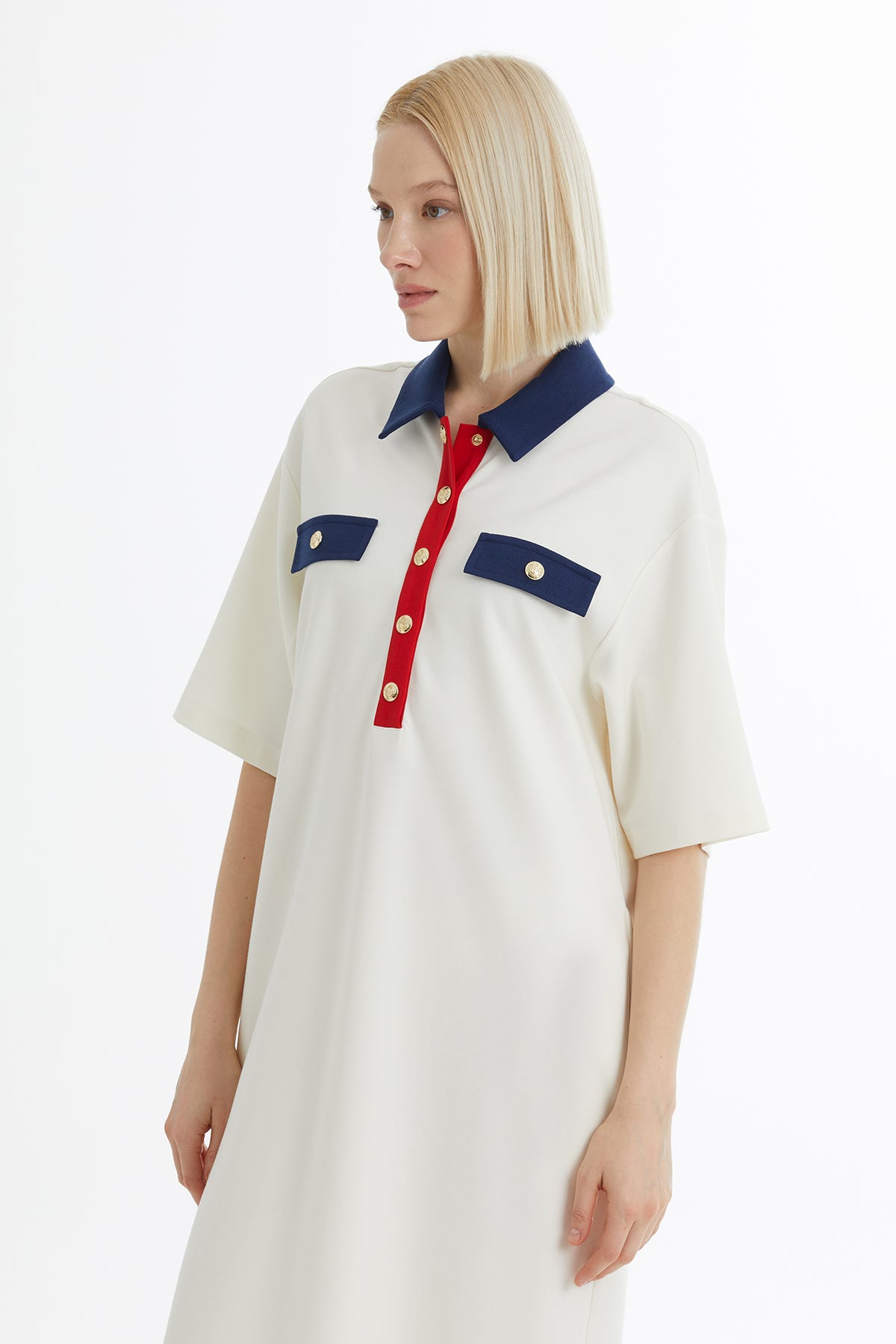 Çıtçıt Kapamalı A Form Ekru Elbise