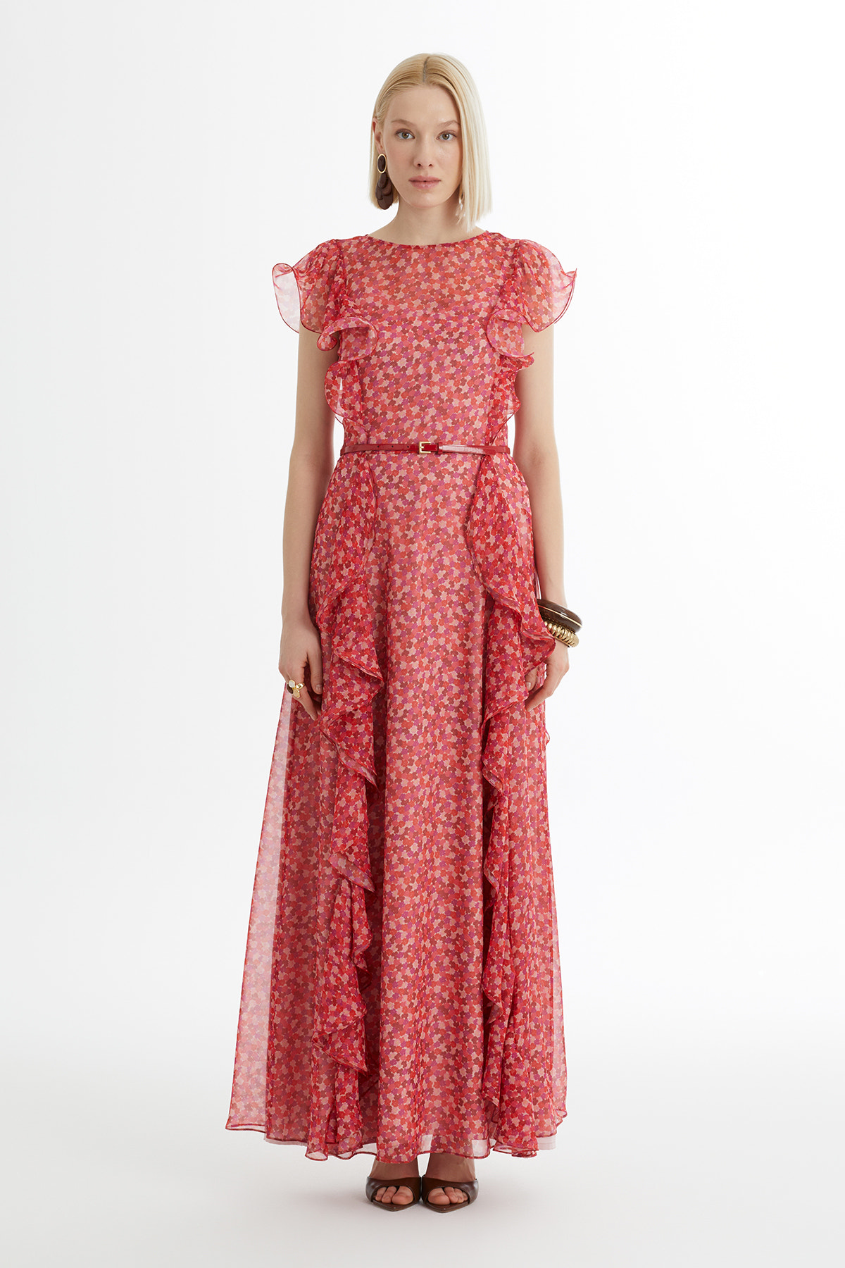 Kemerli Desenli Elbise