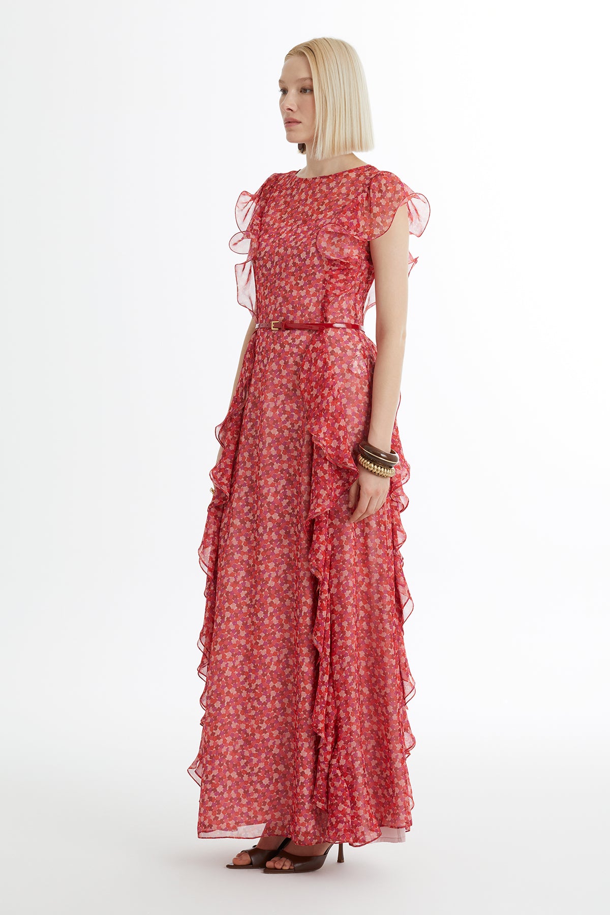 Kemerli Desenli Elbise