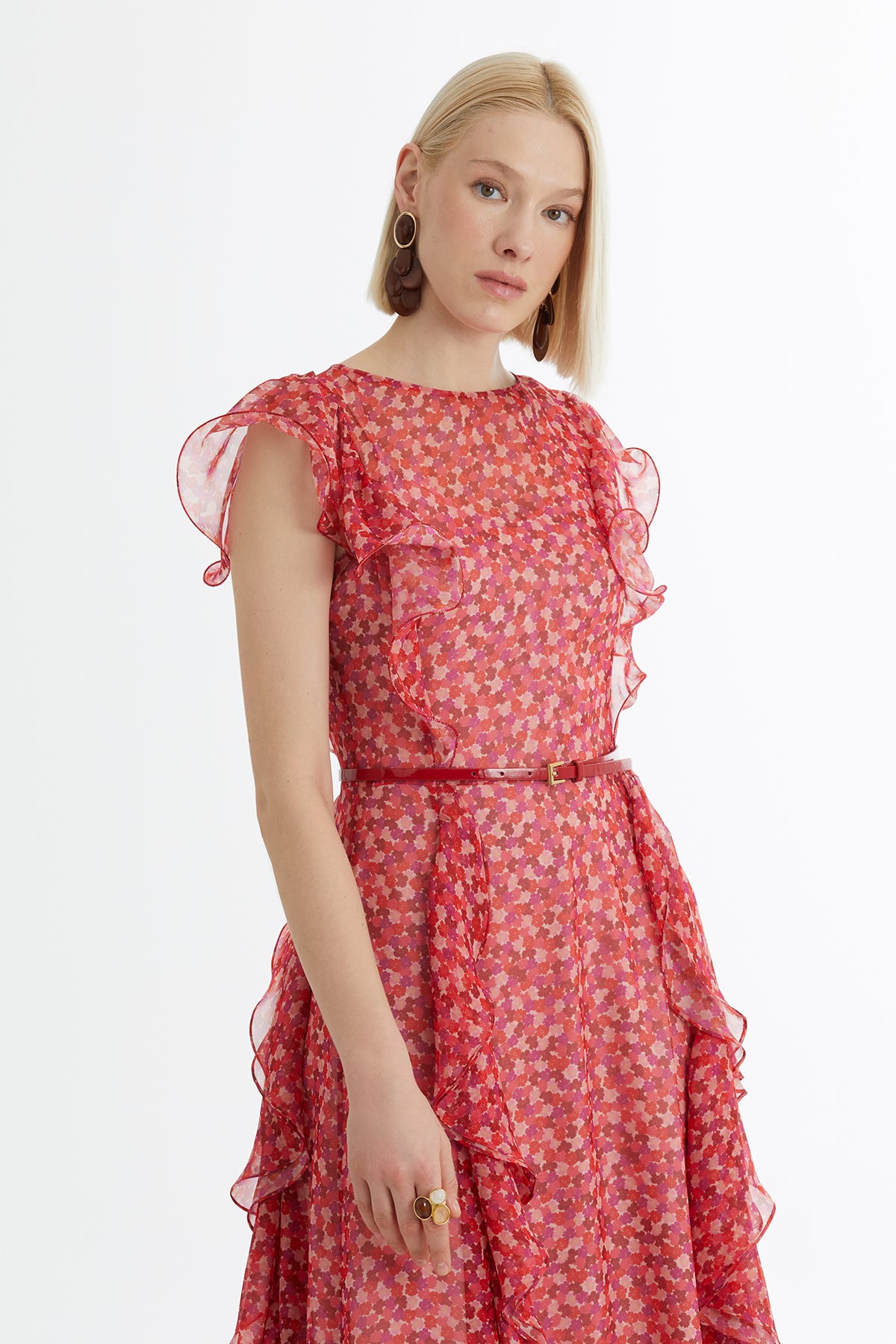 Kemerli Desenli Elbise