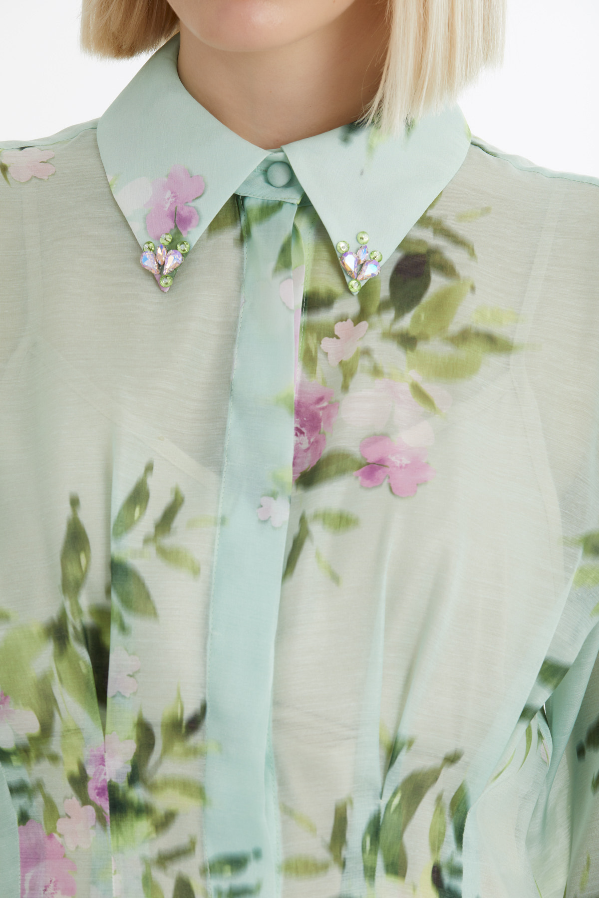 Balon Kollu İşlemeli Desenli Yeşil Elbise