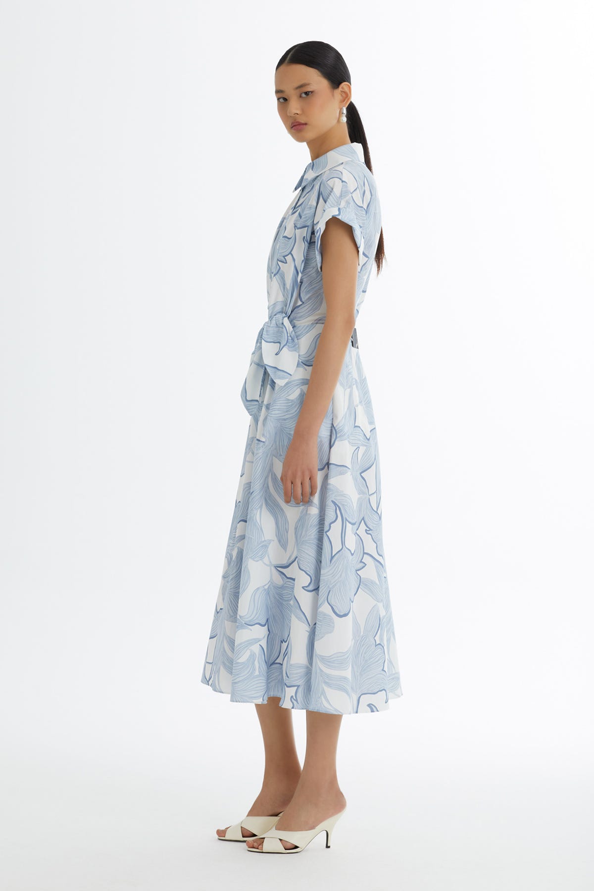 Gömlek Yaka Desenli Mavi Elbise